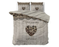 Zandkleurig dekbedovertrek met luipaardhart, touw- en kantprint en de tekst You are my soft heart, met twee kussenslopen