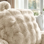 Rugsteunkussen nepbont Pompom beige 34 x 50 cm, stevig met armleuningen voor lezen en tv kijken
