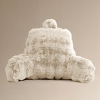 Rugsteunkussen nepbont Pompom beige 34 x 50 cm, stevig met armleuningen voor lezen en tv kijken