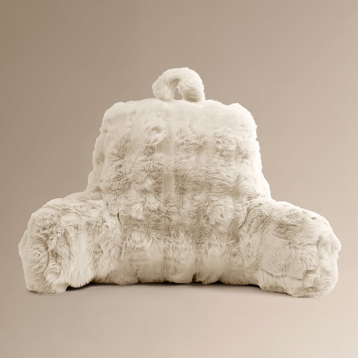 Rugsteunkussen nepbont Pompom beige 34 x 50 cm, stevig met armleuningen voor lezen en tv kijken