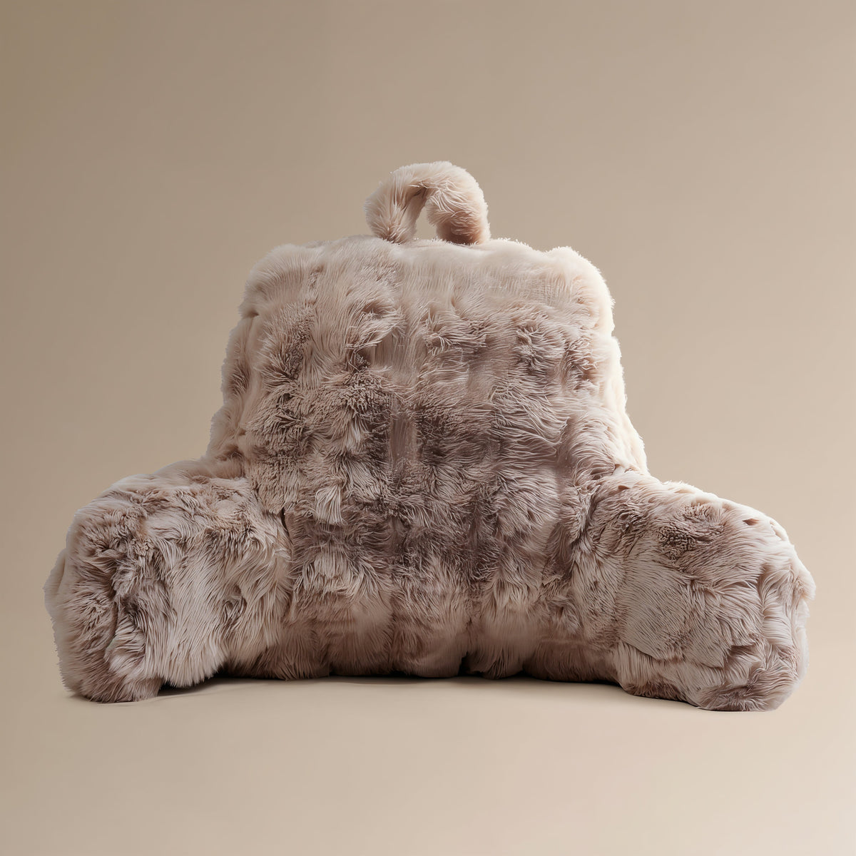 Bedsteunkussen nepbont pompon taupe 34 x 50, stevig en wasbaar, voor lezen en tv-kijken in bed