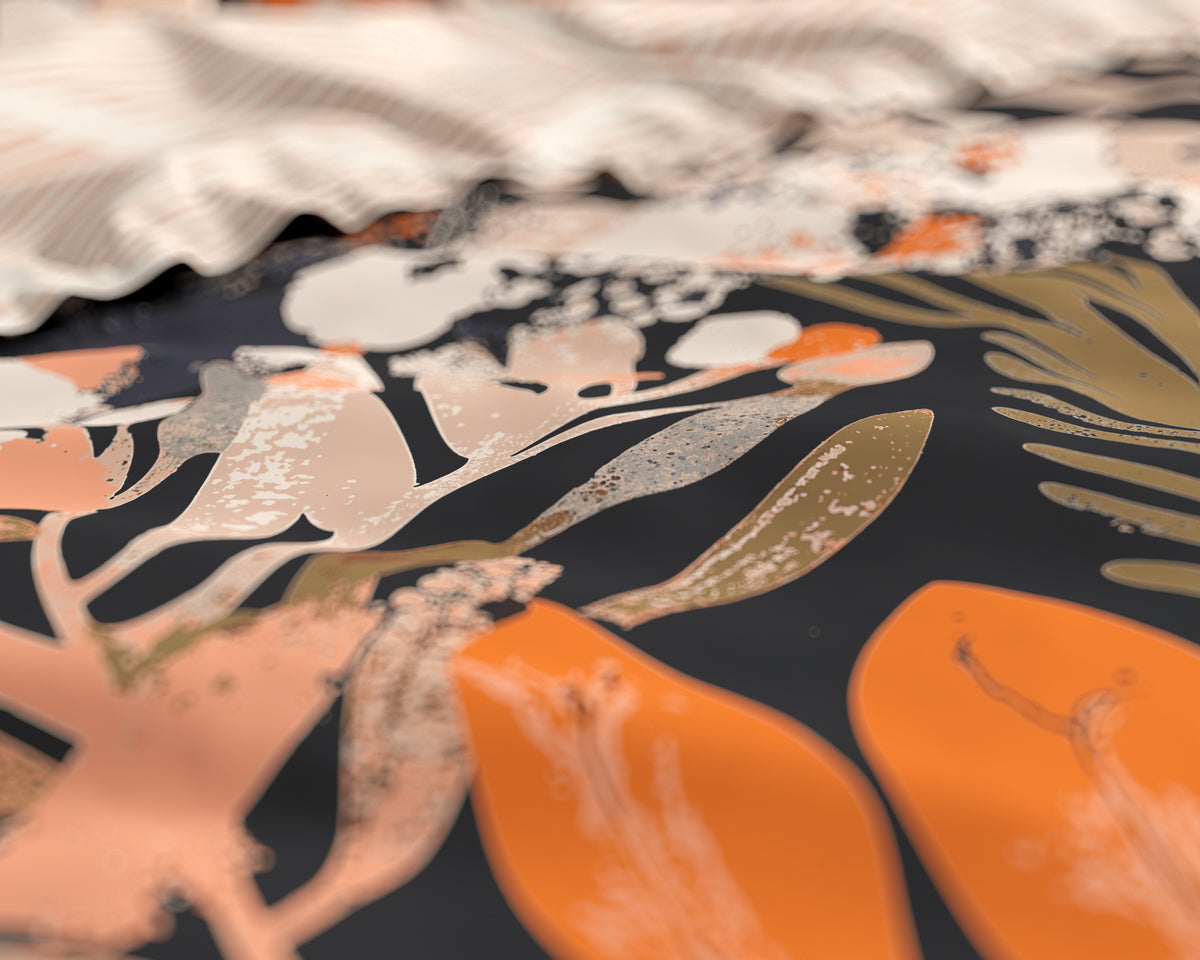 Dekbedovertrek katoen Mystieke tuin zwart, bloemenprint 140 x 220 cm, met 1 kussensloop 60 x 70 cm