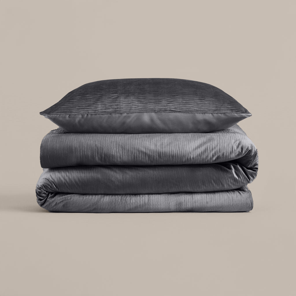 Dekbedovertrek fluweel polyester effen antraciet 140 x 220 cm, met 1 kussensloop 60 x 70 cm