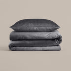 Dekbedovertrek fluweel polyester effen antraciet 140 x 220 cm, met 1 kussensloop 60 x 70 cm