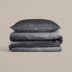 Dekbedovertrek fluweel polyester effen antraciet 140 x 220 cm, met 1 kussensloop 60 x 70 cm