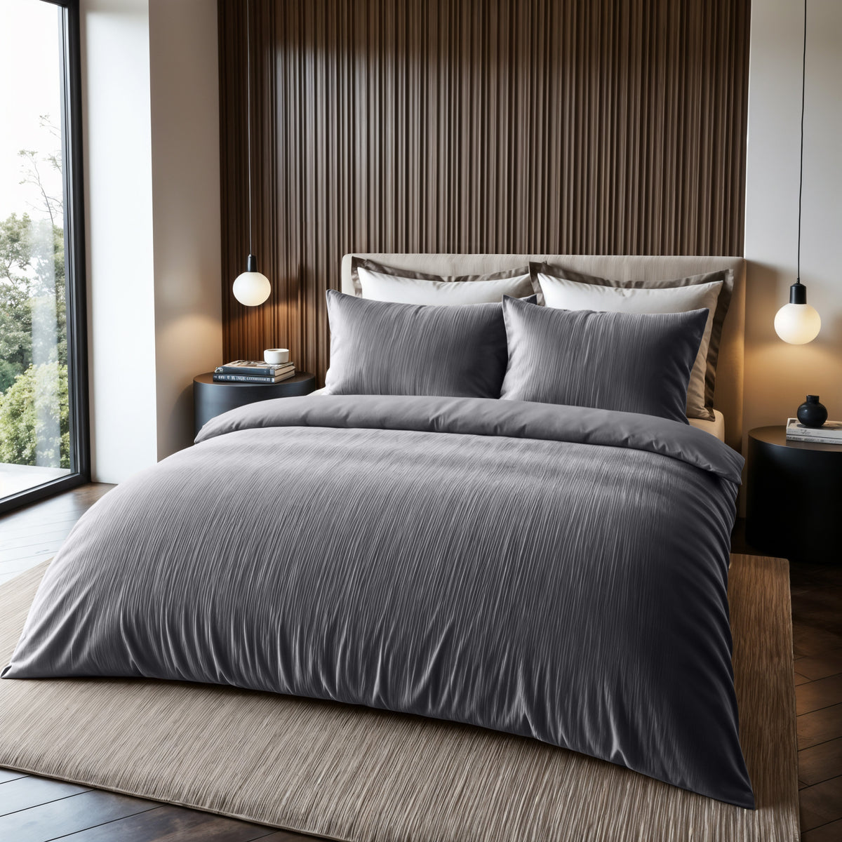 Dekbedovertrek fluweel polyester effen antraciet 140 x 220 cm, met 1 kussensloop 60 x 70 cm