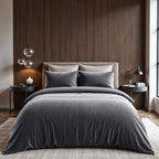 Dekbedovertrek fluweel antraciet effen 240 x 220 cm, met 2 kussenslopen 60 x 70 cm