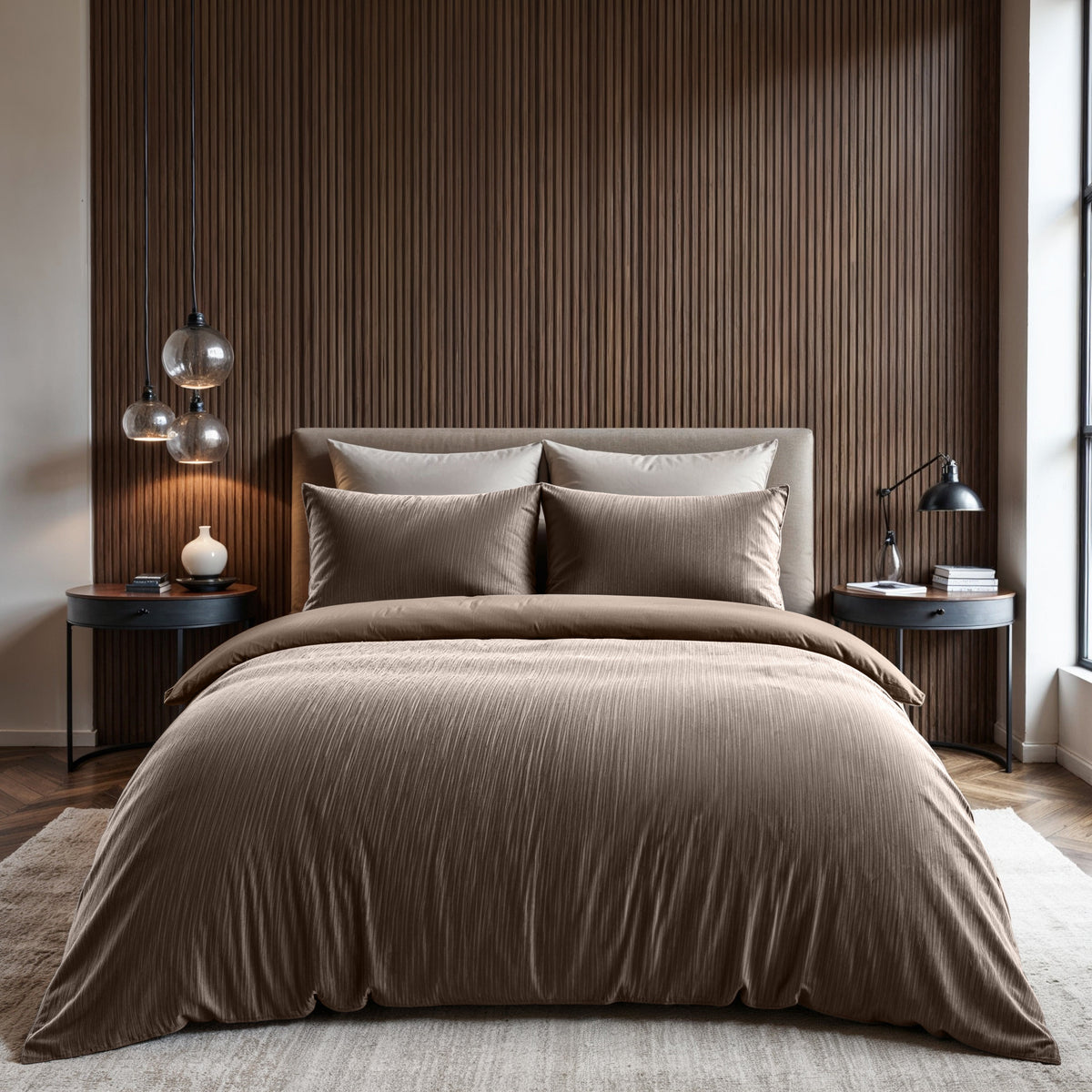 Dekbedovertrek fluweel effen taupe 140 x 220 cm, met 1 kussensloop 60 x 70 cm