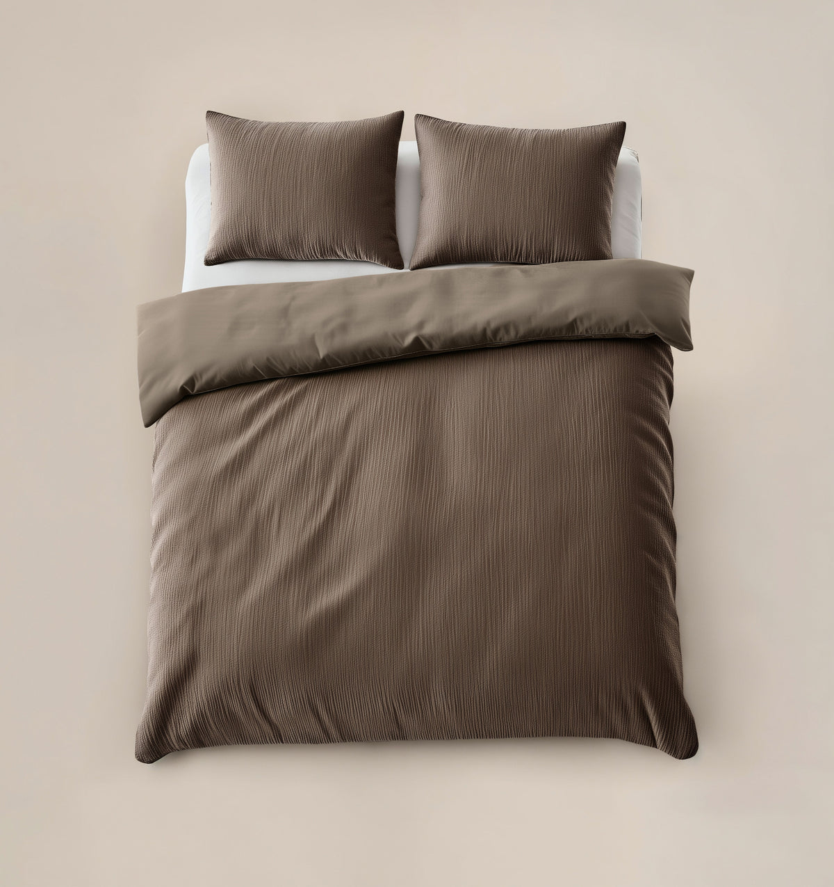 Dekbedovertrek fluweel effen taupe 240 x 220 cm, set met 2 kussenslopen 60 x 70 cm voor de slaapkamer