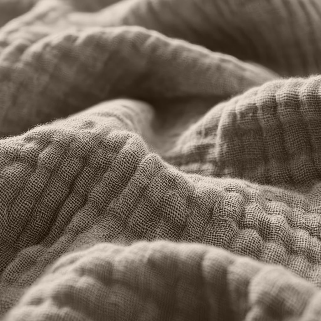 Hoeslaken katoen mousseline taupe 160 x 200 cm, hoekhoogte 30 cm, voor matras en boxspring