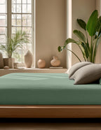 Hoeslaken katoen mousseline groen 90 x 200 cm, hoekhoogte 30 cm, voor matras en boxspring