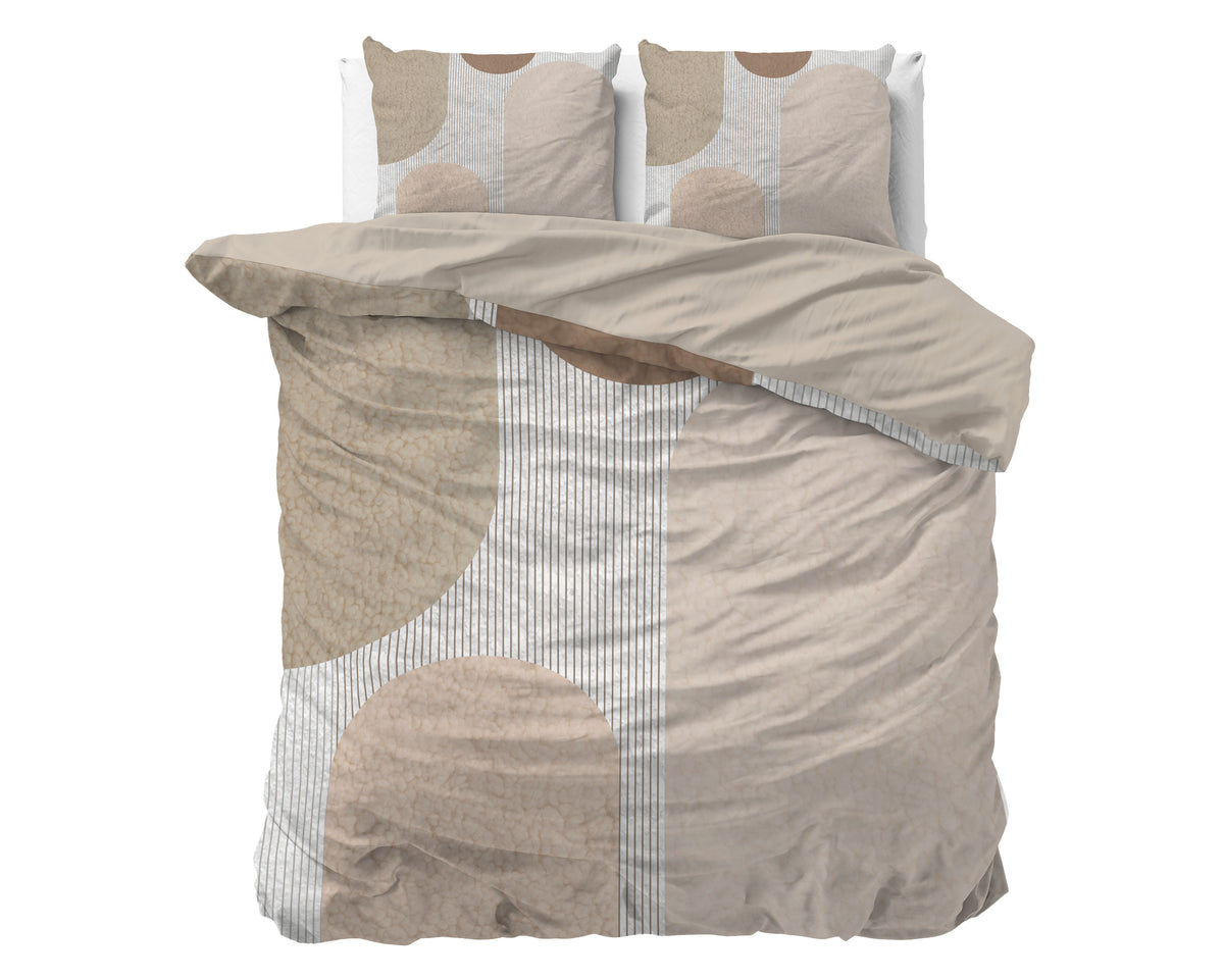 Dekbedovertrek micropercal crème met grafisch motief 200 x 220 cm, met 2 kussenslopen