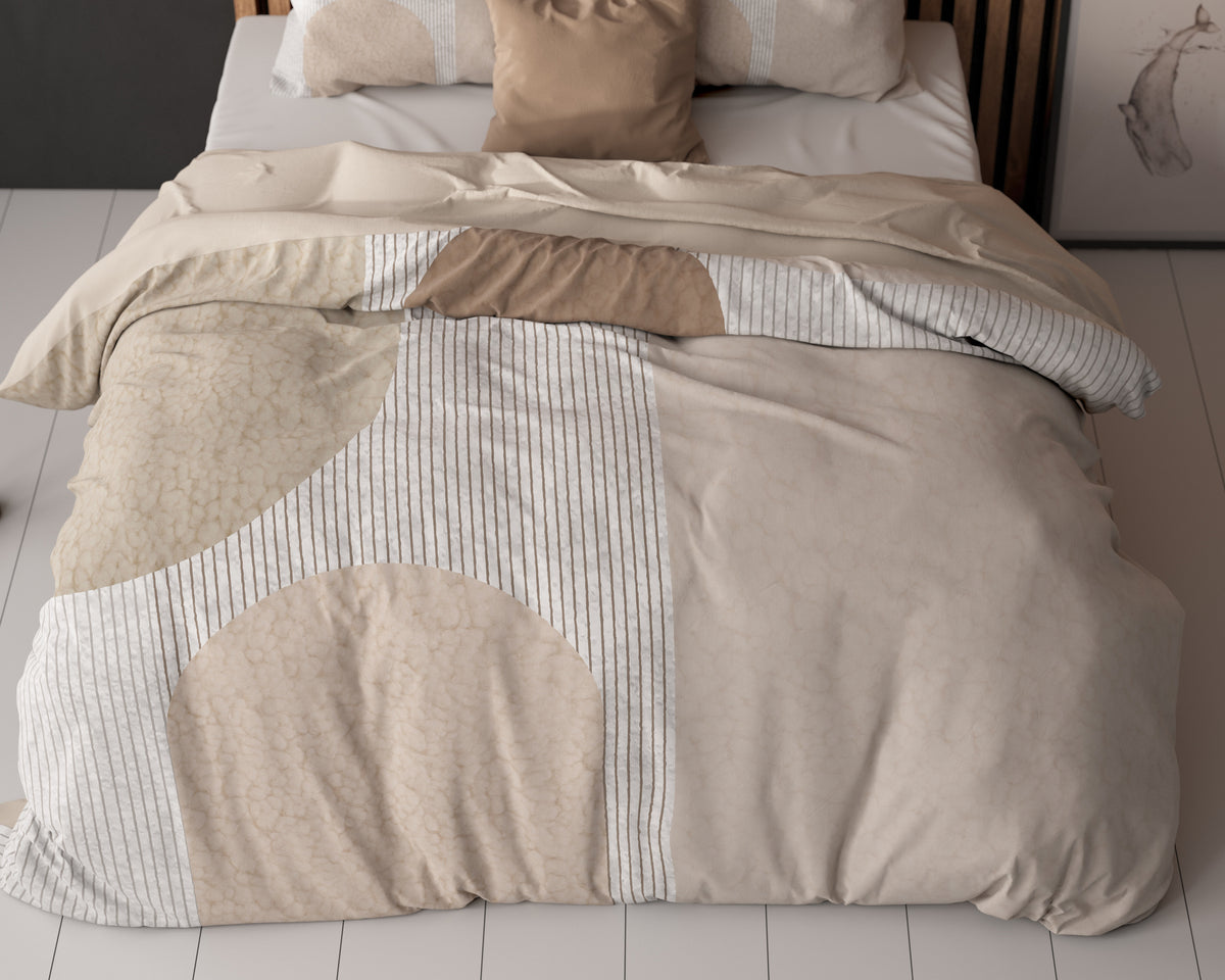 Dekbedovertrek micropercal crème 240 x 220 cm, met 2 kussenslopen, drukknopen en instopstrook