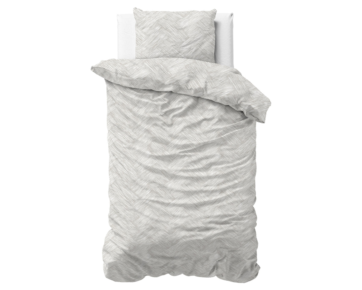 Dekbedovertrek katoen Rattan zilvergrijs 140 x 220 cm, met 2 kussenslopen 60 x 70 cm voor de slaapkamer
