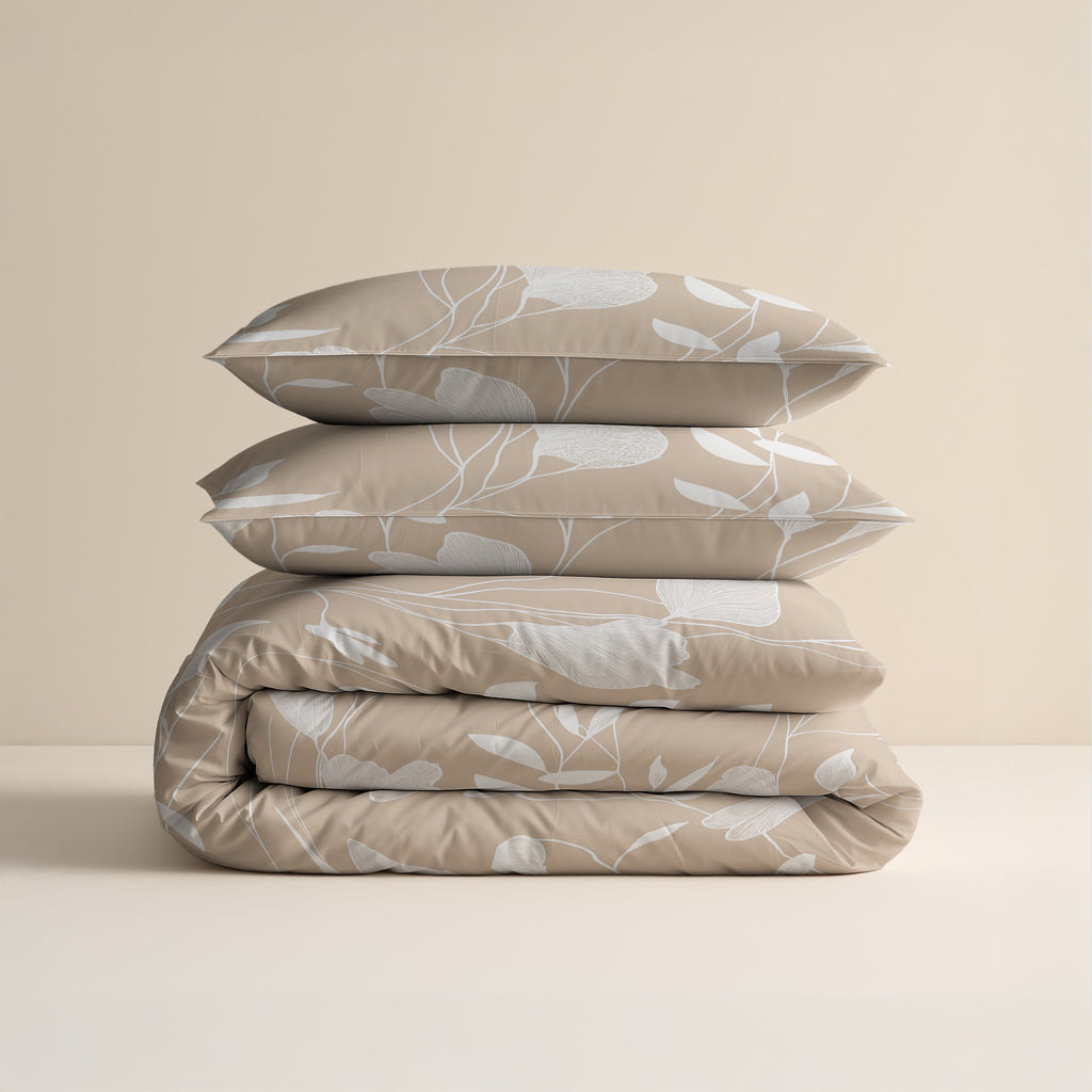 Dekbedovertrek katoen Lente bedrukt zand beige 240 x 220 cm, met 2 kussenslopen 60 x 70 cm