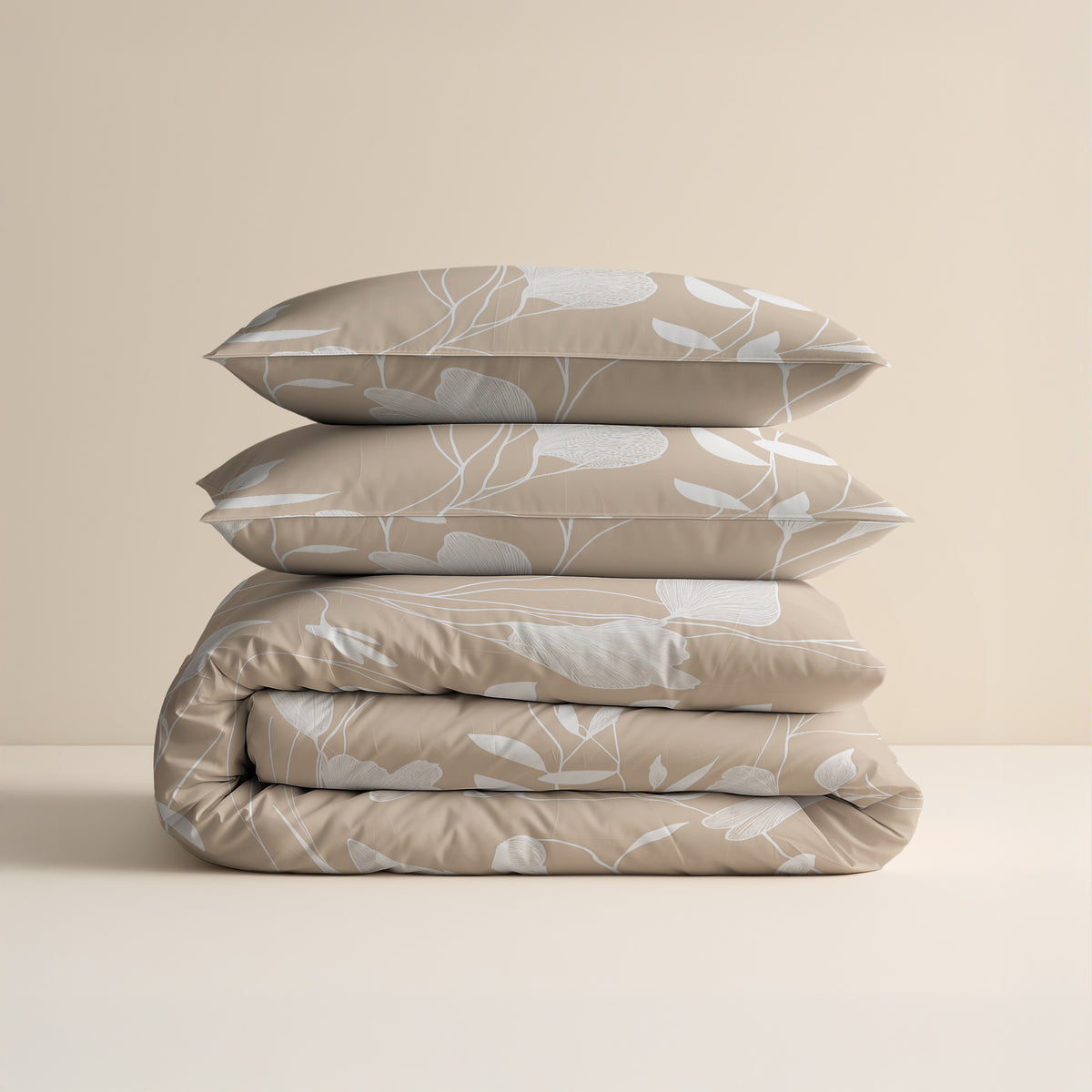 Dekbedovertrek katoen Lente bedrukt zand beige 240 x 220 cm, met 2 kussenslopen 60 x 70 cm