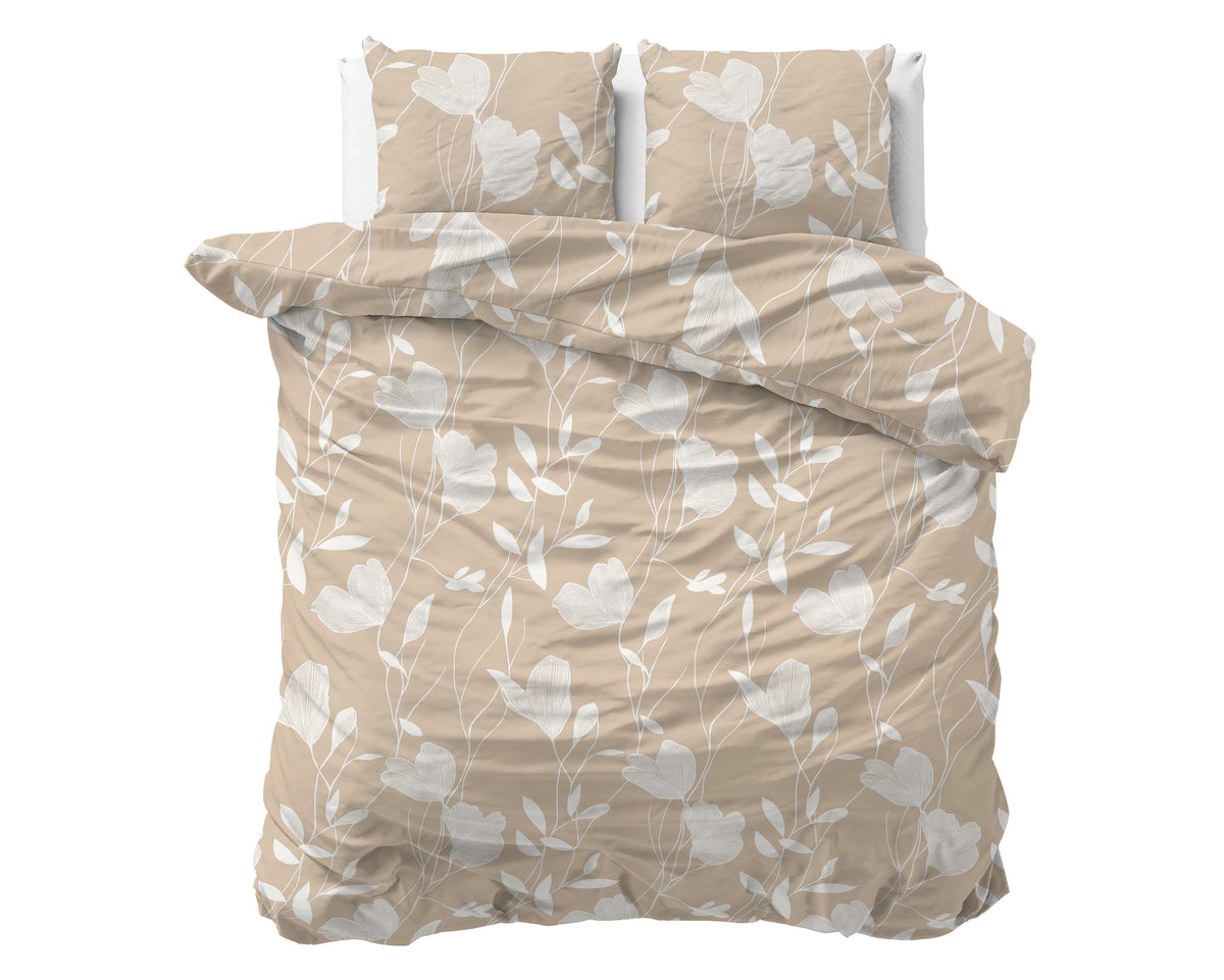 Dekbedovertrek katoen Lente bedrukt zand beige 240 x 220 cm, met 2 kussenslopen 60 x 70 cm