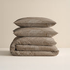 Dekbedovertrek katoen Amber beige bruin bladprint 140 x 220 cm, met kussensloop 60 x 70 cm