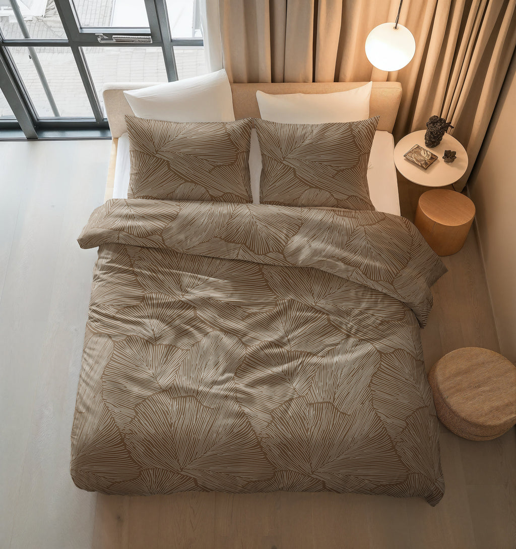 Dekbedovertrek katoen Amber beige bruin 200 x 220 cm, met 2 kussenslopen 60 x 70 cm