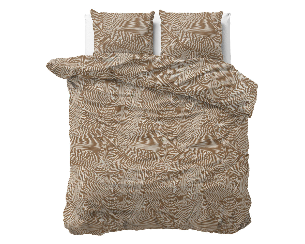 Dekbedovertrek katoen Amber beige bruin 200 x 220 cm, met 2 kussenslopen 60 x 70 cm