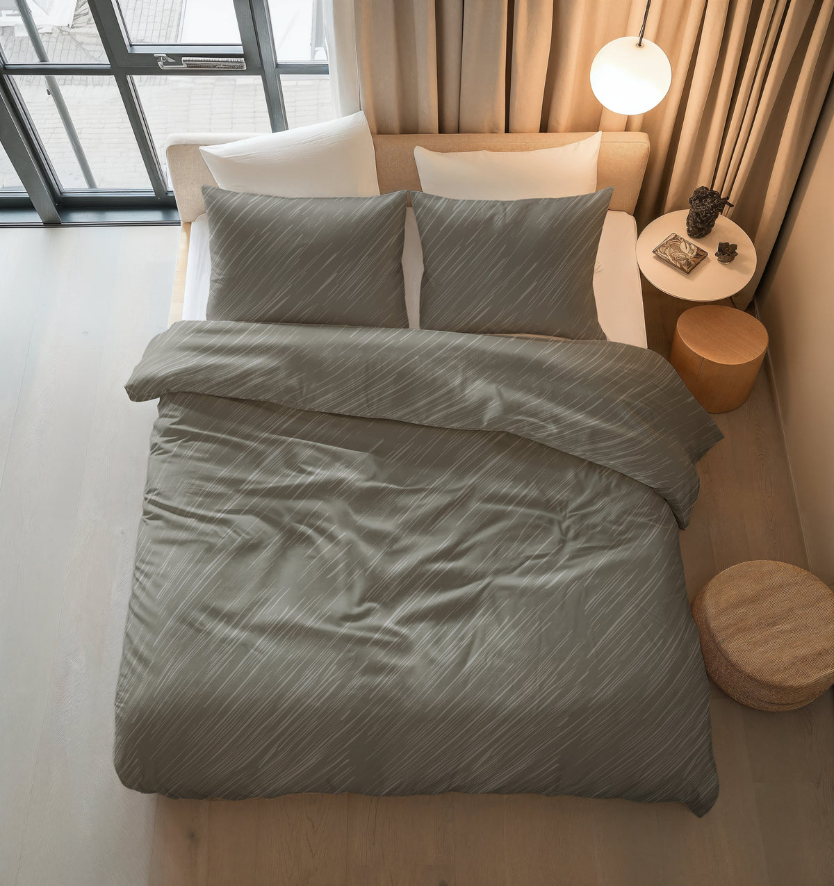 Dekbedovertrek katoen Mellow Stone grijs 200 x 220 cm, met 2 kussenslopen 60 x 70 cm