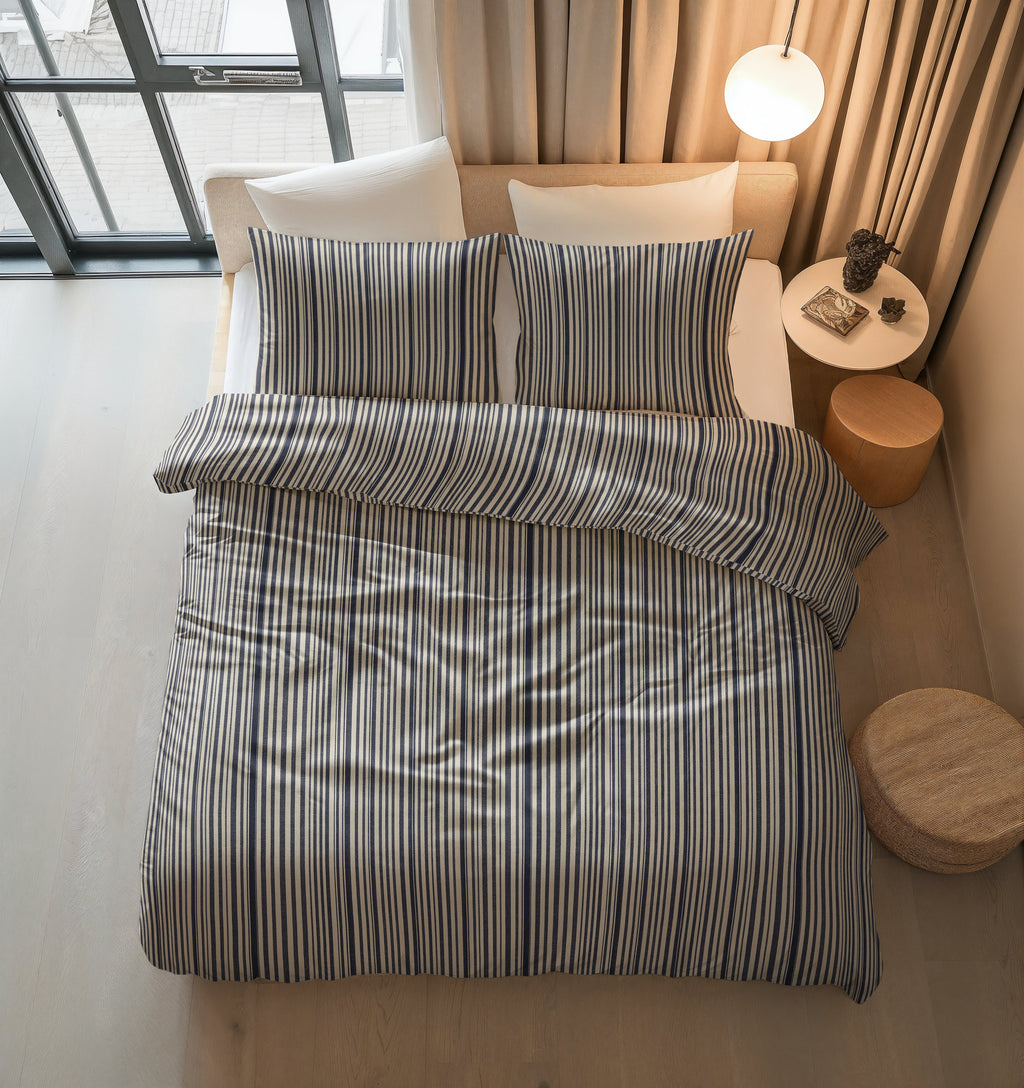 Dekbedovertrek katoen Regatta gestreept blauw 140 x 220 cm, met 1 kussensloop 60 x 70 cm