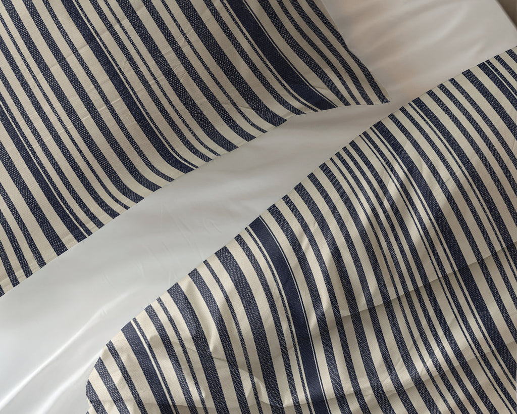 Dekbedovertrek katoen Regatta gestreept blauw 140 x 220 cm, met 1 kussensloop 60 x 70 cm