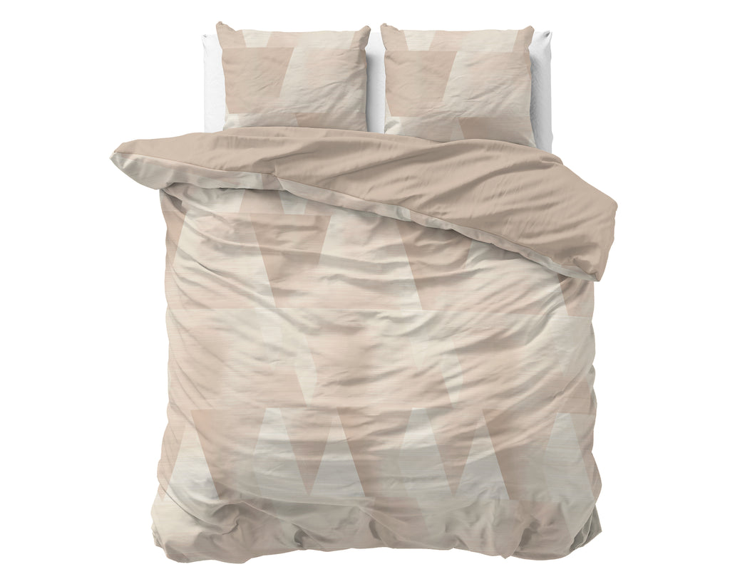 Dekbedovertrek katoen Blush Hoeken zand beige 200 x 220 cm, met 2 kussenslopen 60 x 70 cm
