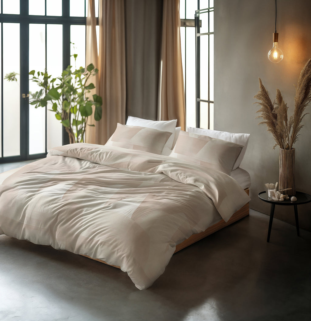 Dekbedovertrek katoen Blush Hoeken zand beige 200 x 220 cm, met 2 kussenslopen 60 x 70 cm
