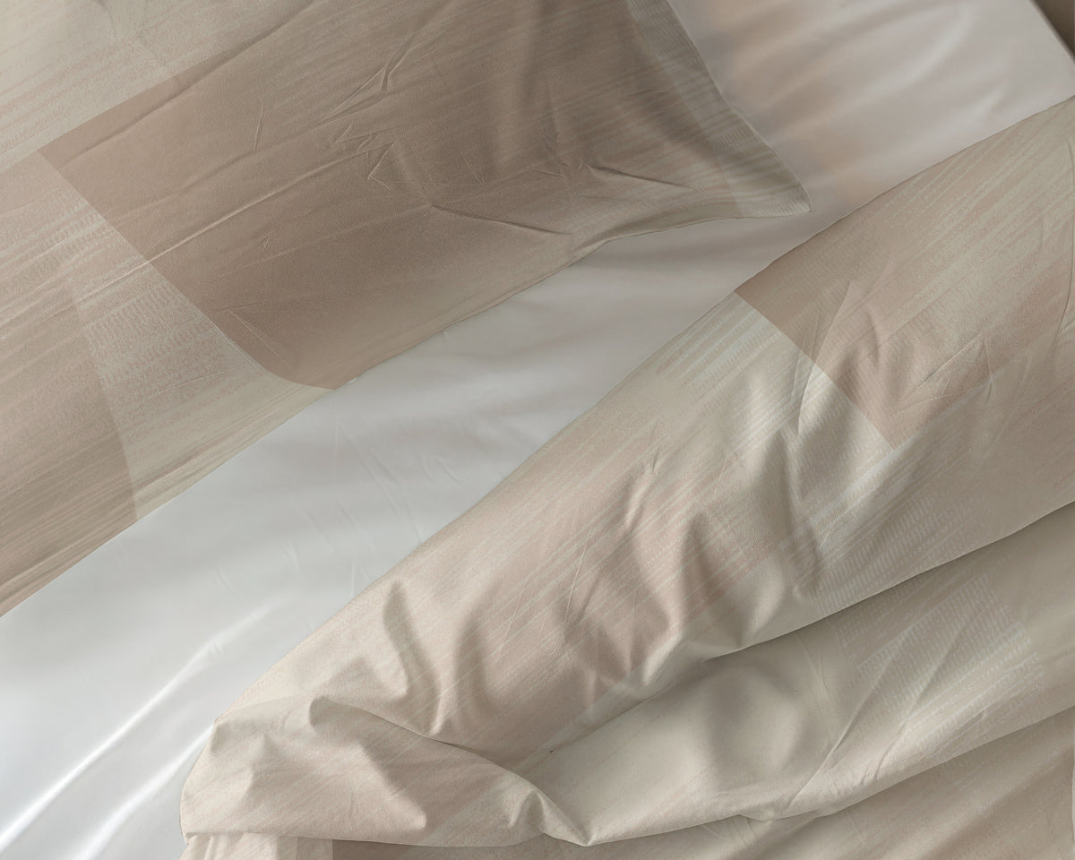Dekbedovertrek katoen Blush Hoeken zand beige 200 x 220 cm, met 2 kussenslopen 60 x 70 cm