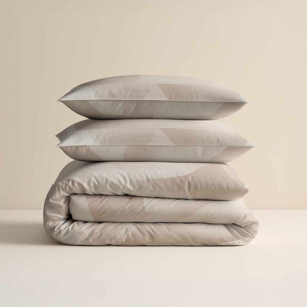 Dekbedovertrek katoen Blush Hoeken zand beige 200 x 220 cm, met 2 kussenslopen 60 x 70 cm