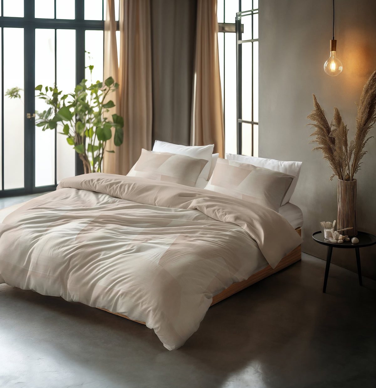 Dekbedovertrek katoen Blush Angles zand beige 240 x 220 cm, met 2 kussenslopen 60 x 70 cm