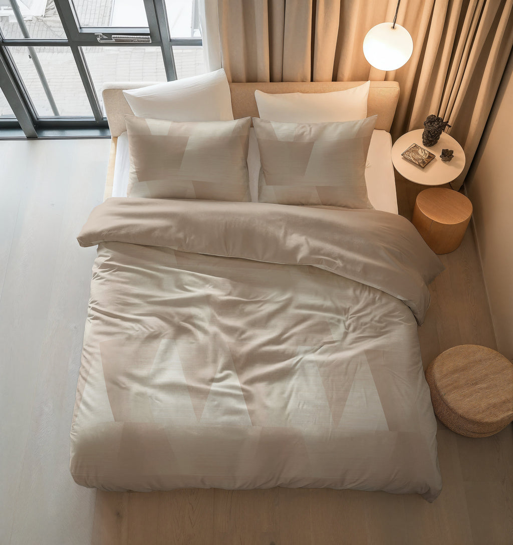 Dekbedovertrek katoen Blush Angles zand beige 240 x 220 cm, met 2 kussenslopen 60 x 70 cm