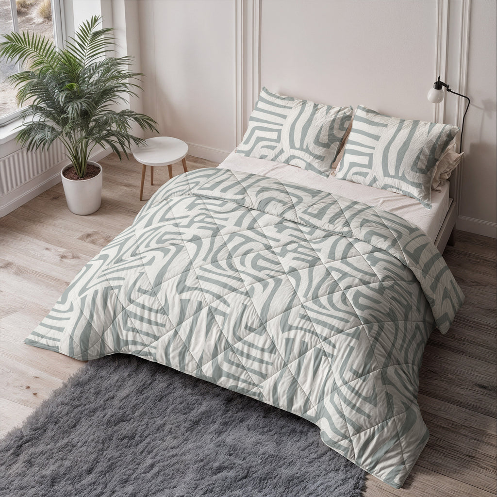 Lazy dekbed polyester microvezel Eran groen/wit 140 x 200 cm, dekbed en overtrek in één met kussensloop