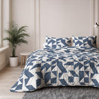 Lazy dekbed polyester microvezel blauw wit grafisch dessin 200 x 220 cm, met 2 kussenslopen 60 x 70 cm