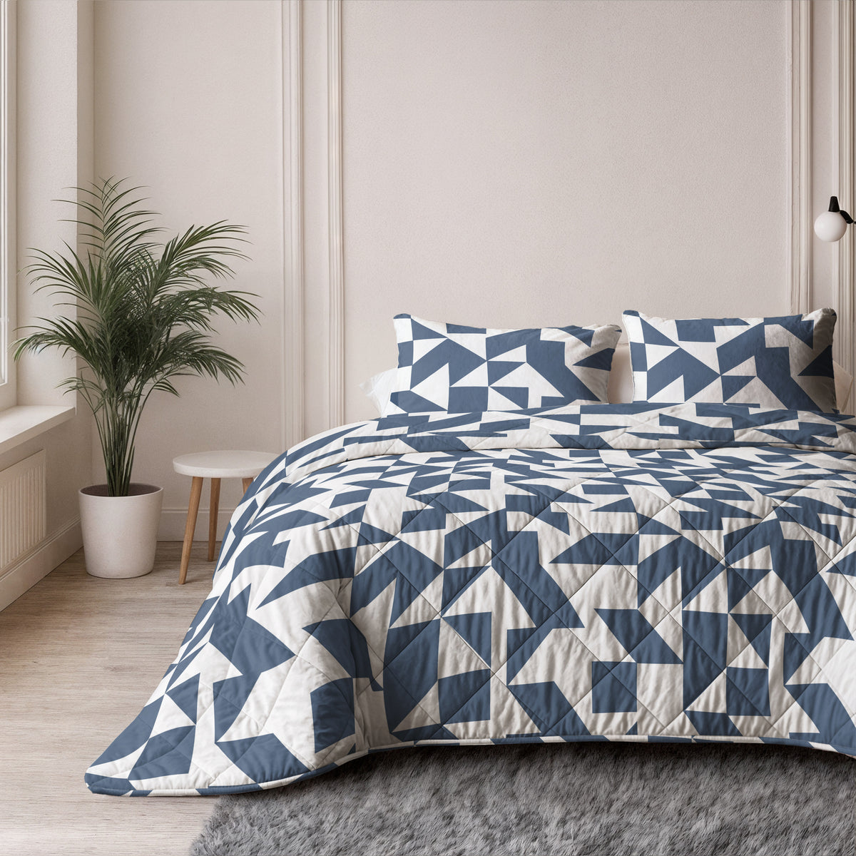 Lazy dekbed polyester microvezel blauw wit grafisch dessin 200 x 220 cm, met 2 kussenslopen 60 x 70 cm