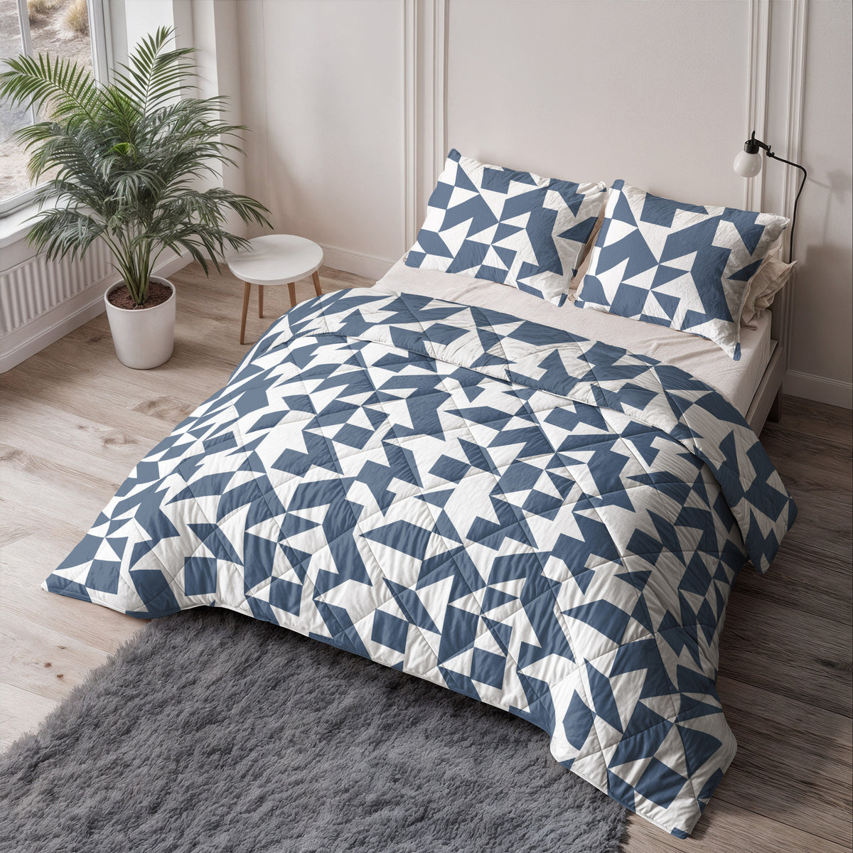 Lazy dekbed alles-in-één microvezel polyester blauw/wit 240 x 220 cm, met 2 kussenslopen 60 x 70 cm