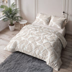 Lazy dekbed polyester microvezel Kello taupe/zand/wit 140 x 220 cm, dekbed en overtrek in één, met kussensloop