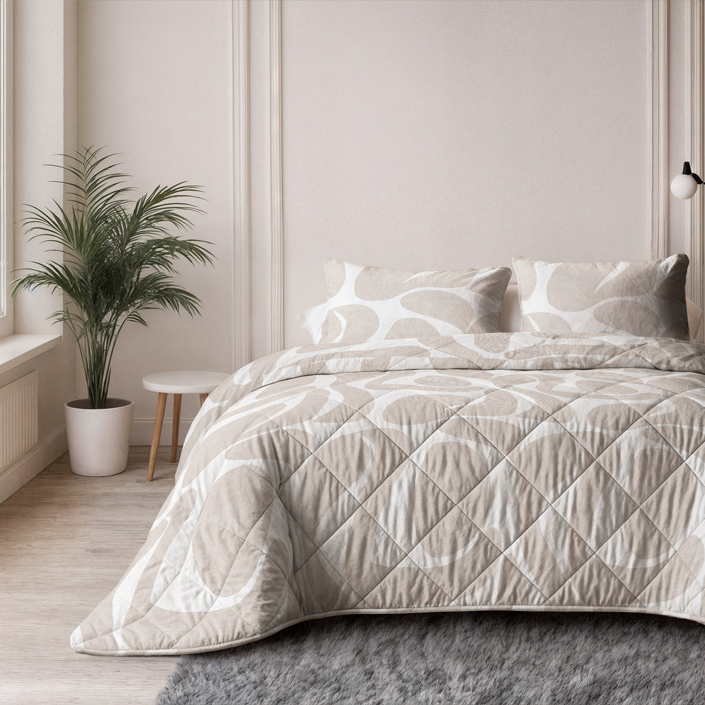 Lazy dekbed polyester microvezel Kello taupe/zand/wit 140 x 220 cm, dekbed en overtrek in één, met kussensloop