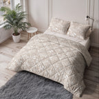 Lazy dekbed alles-in-één microvezel polyester Neva taupe/zand met wit 240 x 220 cm, met 2 kussenslopen