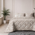 Lazy dekbed alles-in-één microvezel polyester Neva taupe/zand met wit 240 x 220 cm, met 2 kussenslopen