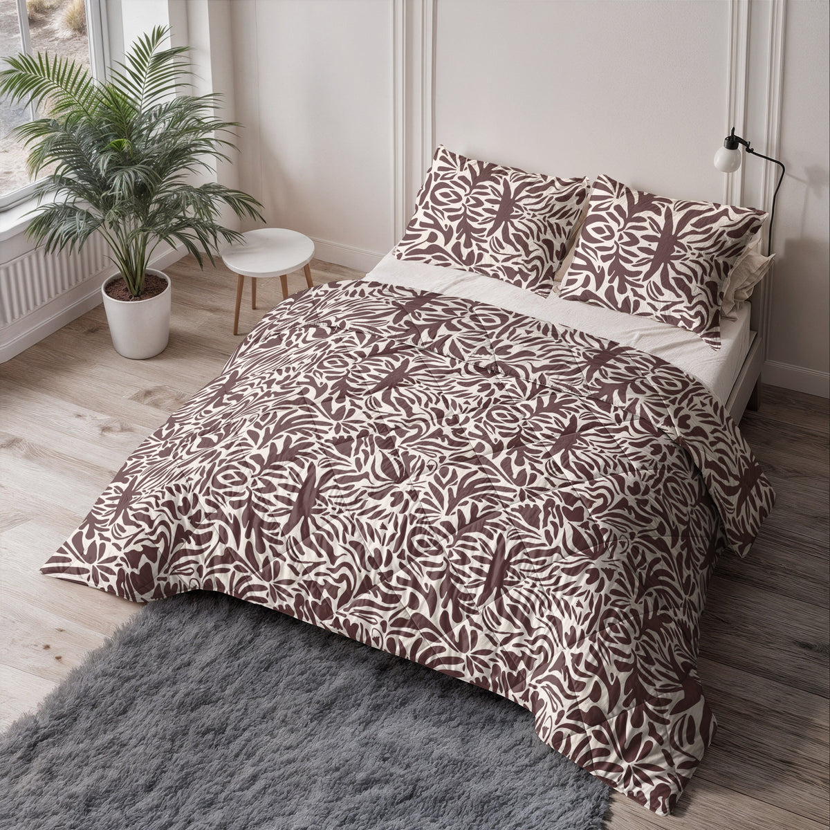 Lazy dekbed 2-in-1 polyester microvezel Denzo rood/bruin/wit 140 x 220 cm, met kussensloop 60 x 70 cm