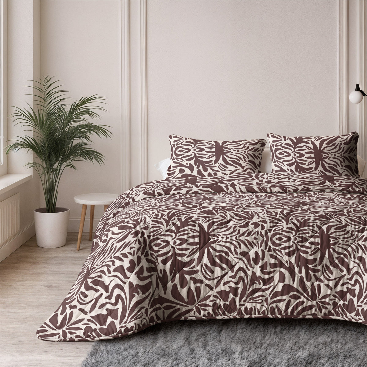Lazy dekbed alles-in-één polyester microvezel bruin Denzo 240 x 220 cm, met 2 kussenslopen 60 x 70 cm