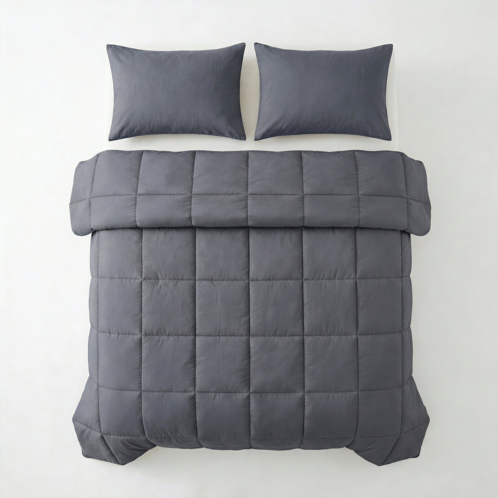Lazy Dekbed katoen percale antraciet 240 x 220 cm, dekbed en overtrek in één voor tweepersoonsbed