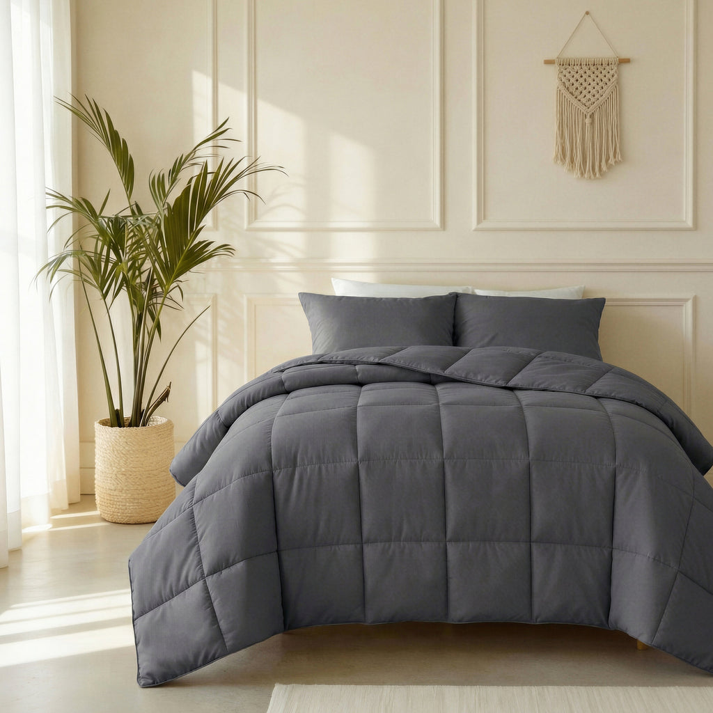 Lazy Dekbed katoen percale antraciet 240 x 220 cm, dekbed en overtrek in één voor tweepersoonsbed
