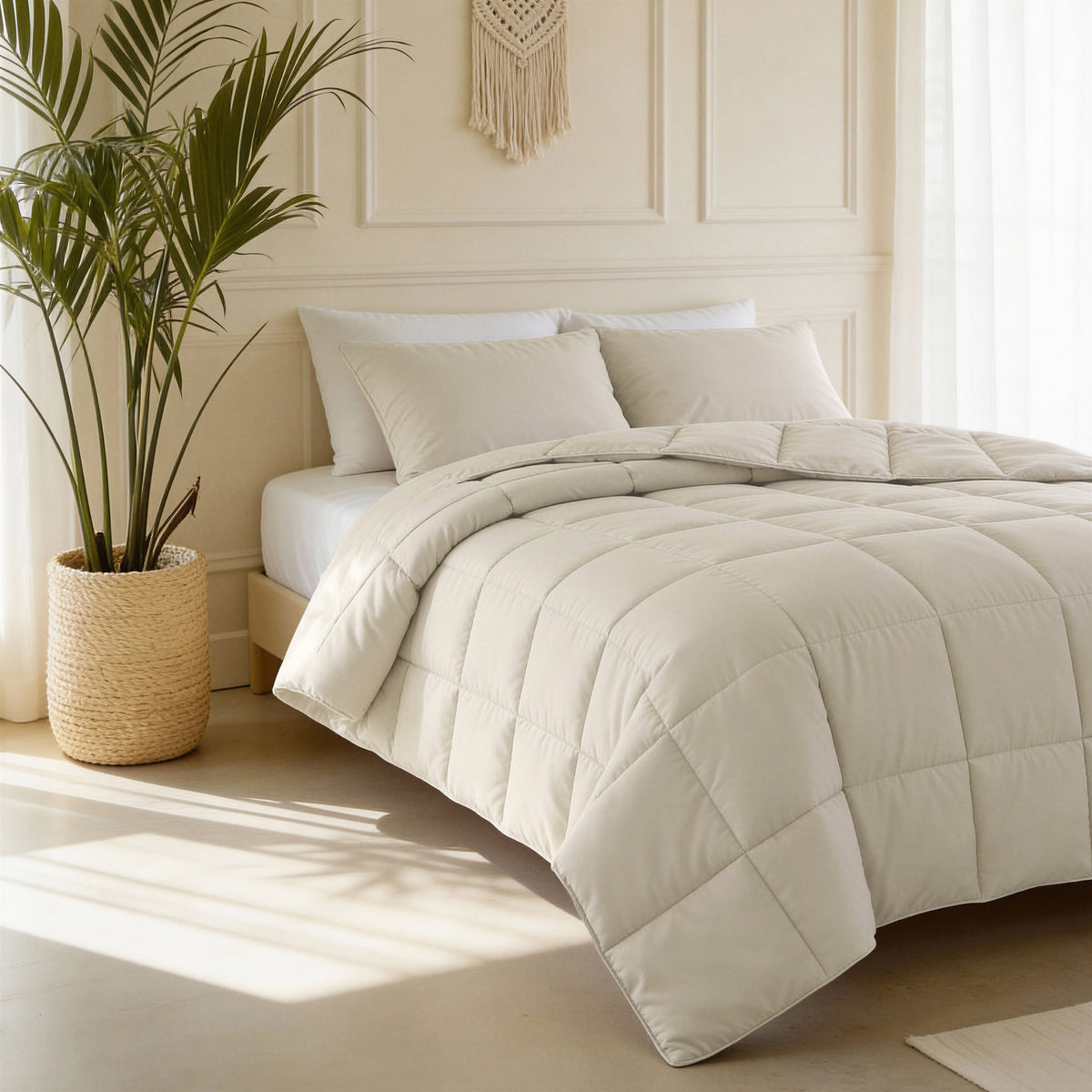Lazy dekbed percale katoen beige 240 x 220 cm, dekbed en overtrek in één, wasbaar op 40°C