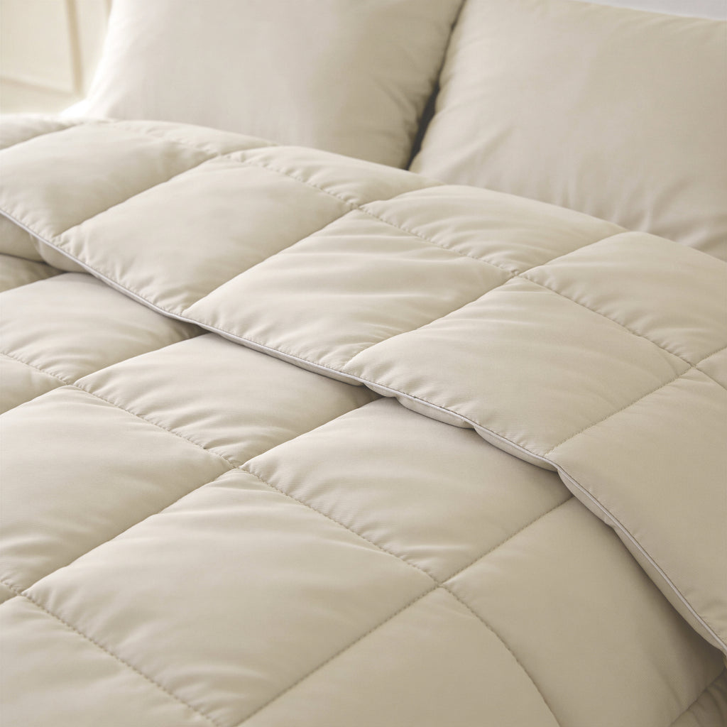Lazy dekbed percale katoen beige 240 x 220 cm, dekbed en overtrek in één, wasbaar op 40°C