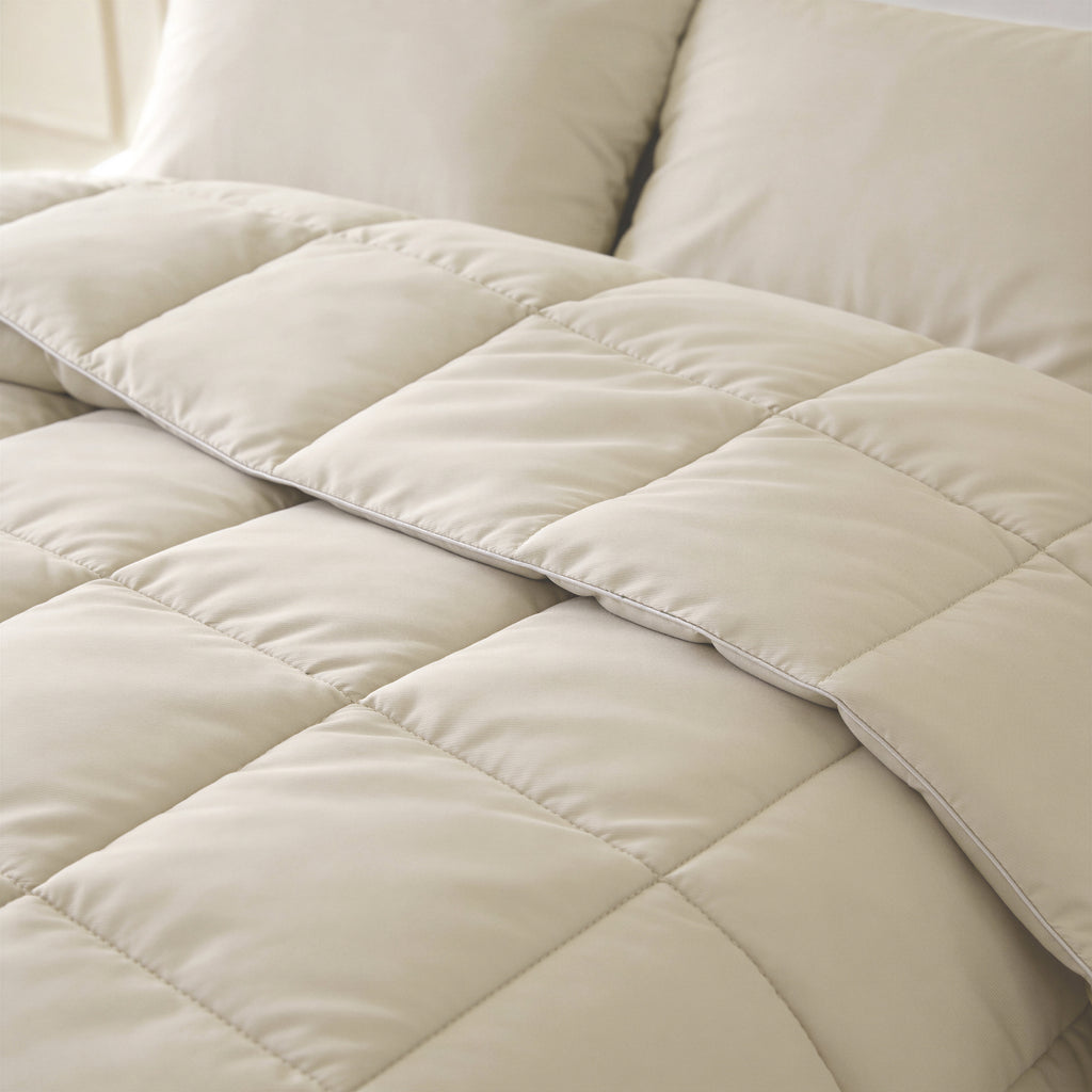 Lazy dekbed percale katoen beige 240 x 220 cm, dekbed en overtrek in één, wasbaar op 40°C
