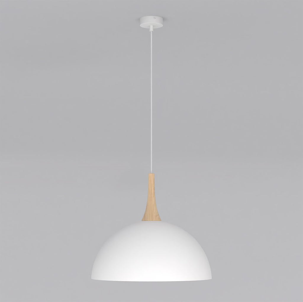 Hanglamp gepoedercoat staal en hout, Scandinavisch model Nautica, wit, 40 x 40 cm, voor woonkamer of eetruimte