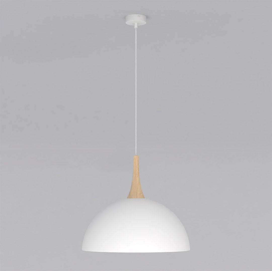 Hanglamp gepoedercoat staal en hout, Scandinavisch model Nautica, wit, 40 x 40 cm, voor woonkamer of eetruimte